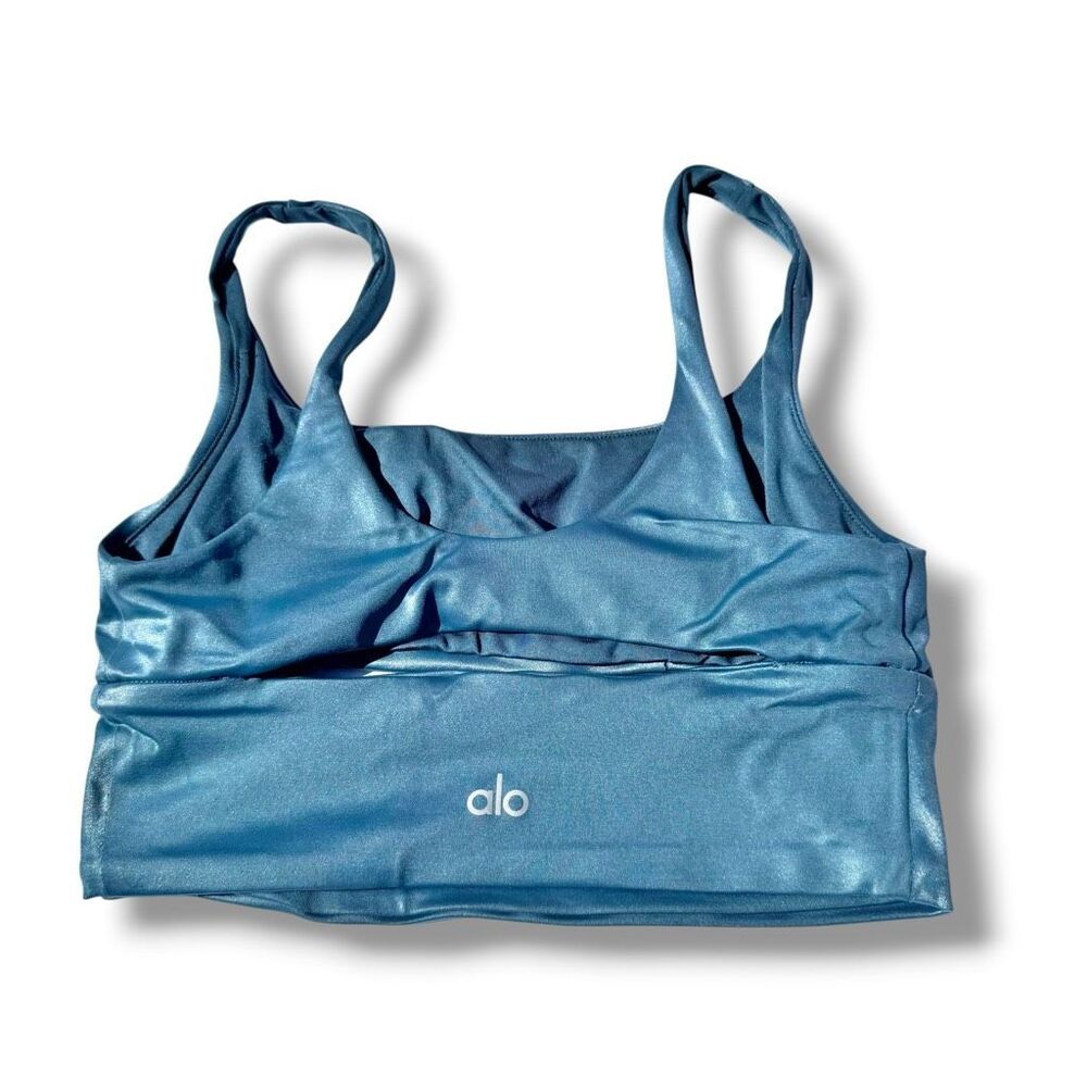Alo Yoga High Waist Leggings & Yoga Slit Sports Bra Set High Shine Seagrass S/M - Picture 6 of 11